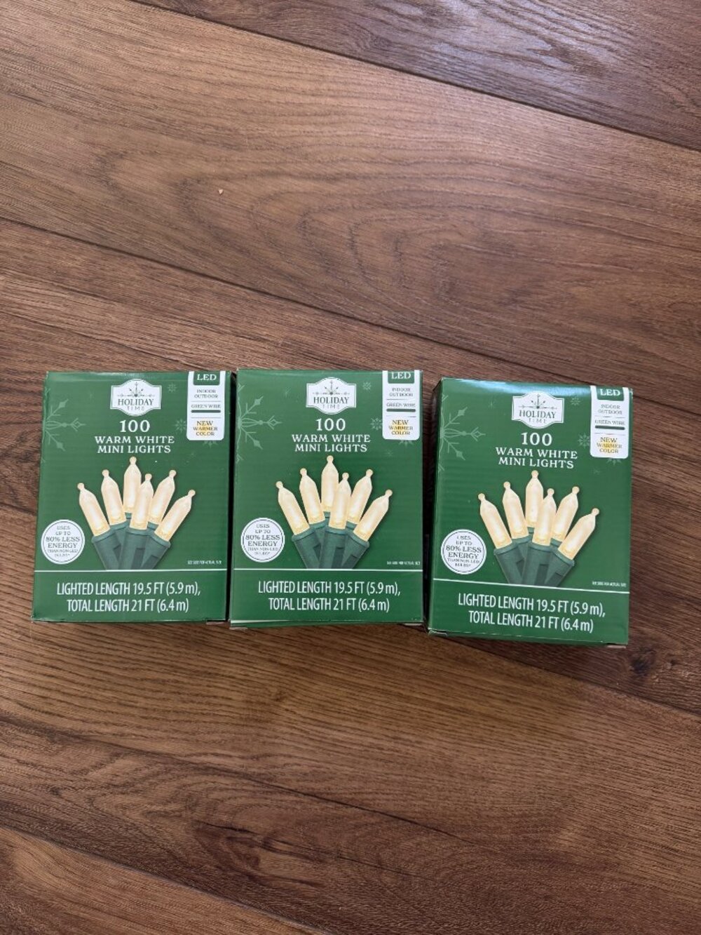 Lights Holiday Time 3 packs 100 mini lights on green wire NEW in box